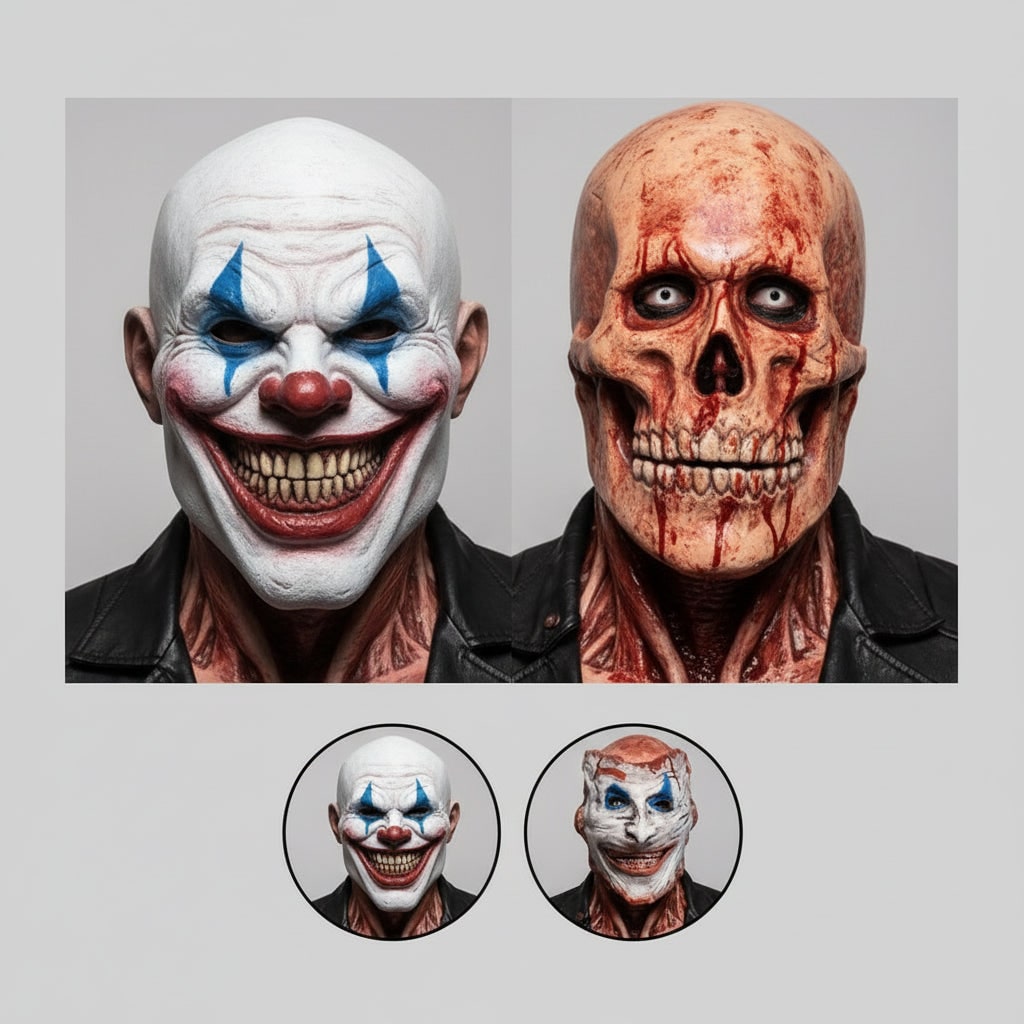Halloween Kostium Maska na Całą Głowę Klaun i Czaszka Lateksowa Dwuwarstwowa Strój Przebranie - Image 1