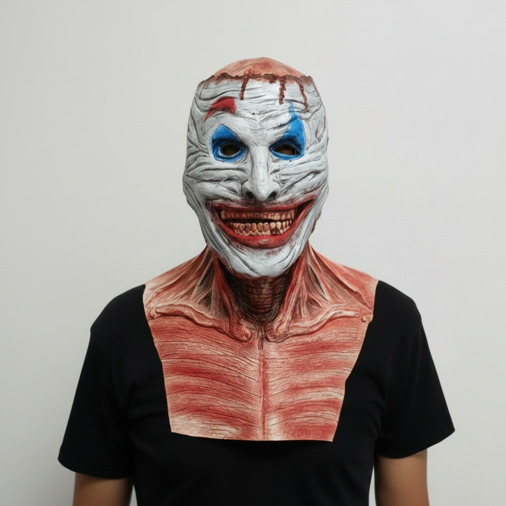 Halloween Kostium Maska na Całą Głowę Klaun i Czaszka Lateksowa Dwuwarstwowa Strój Przebranie - Image 2