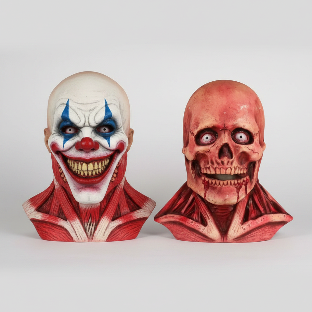 Halloween Kostium Maska na Całą Głowę Klaun i Czaszka Lateksowa Dwuwarstwowa Strój Przebranie - Image 5