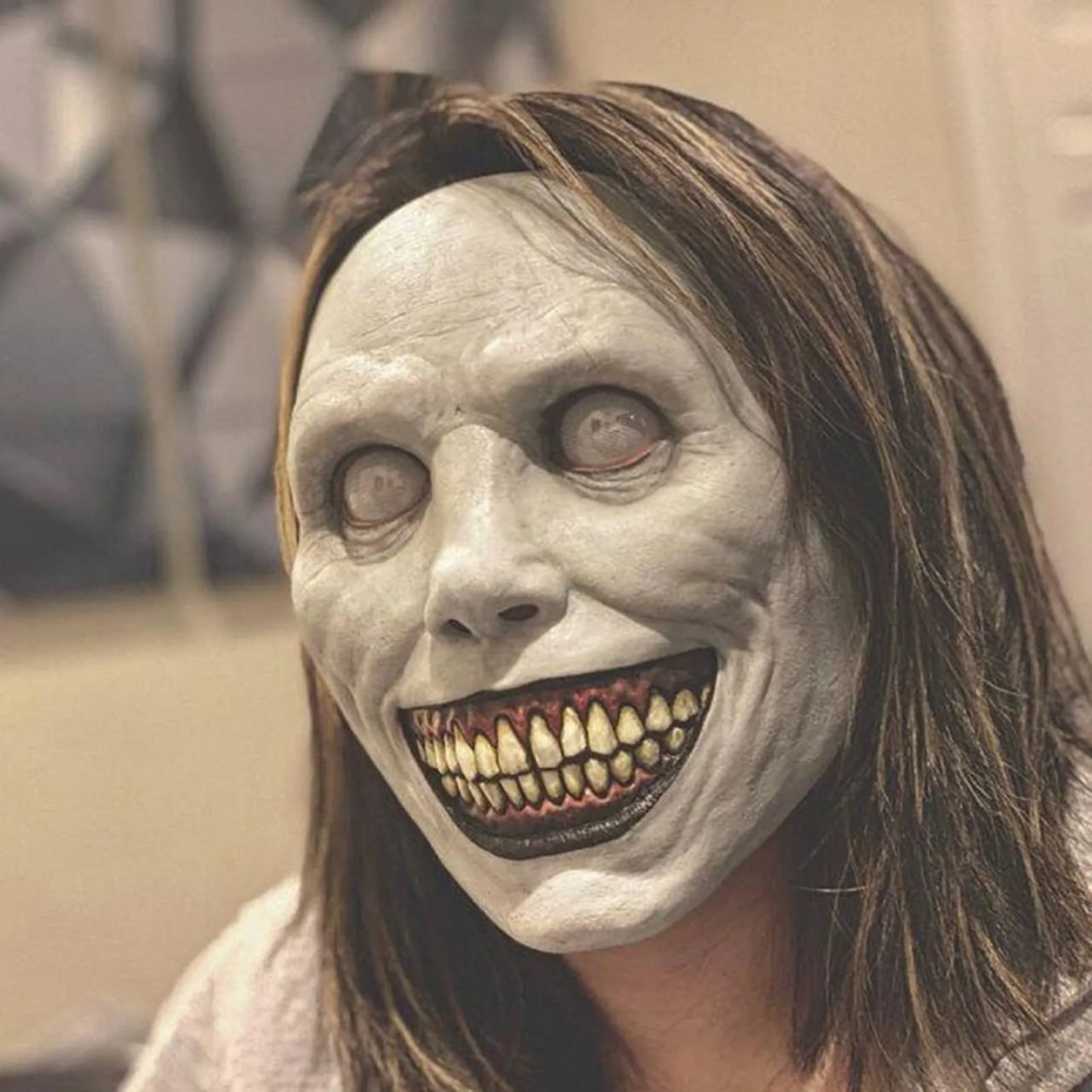 Halloween Kostium Straszna Maska Demona z Ostrymi Zębami i Zmarszczkami do Przebrania na Imprezę - Image 2