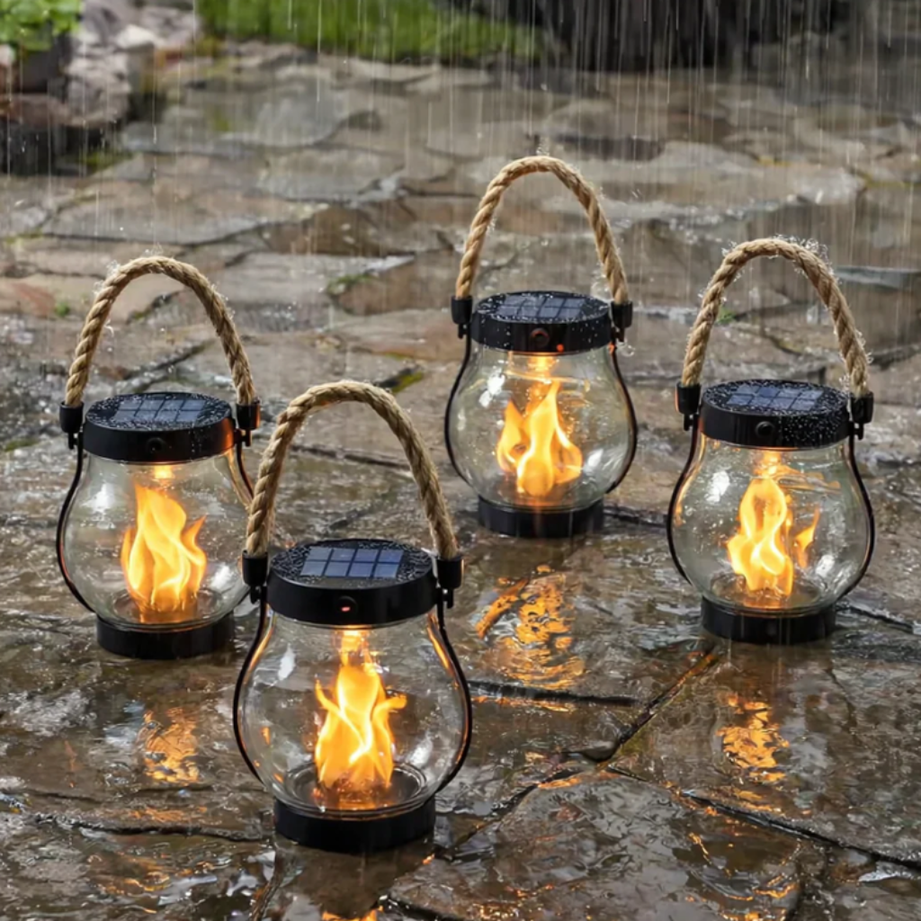 Halloween Lampa Solarna Ogrodowa Latarnia z Efektem Płomienia i Sznurowym Uchwytem do Ogrodu - Image 2