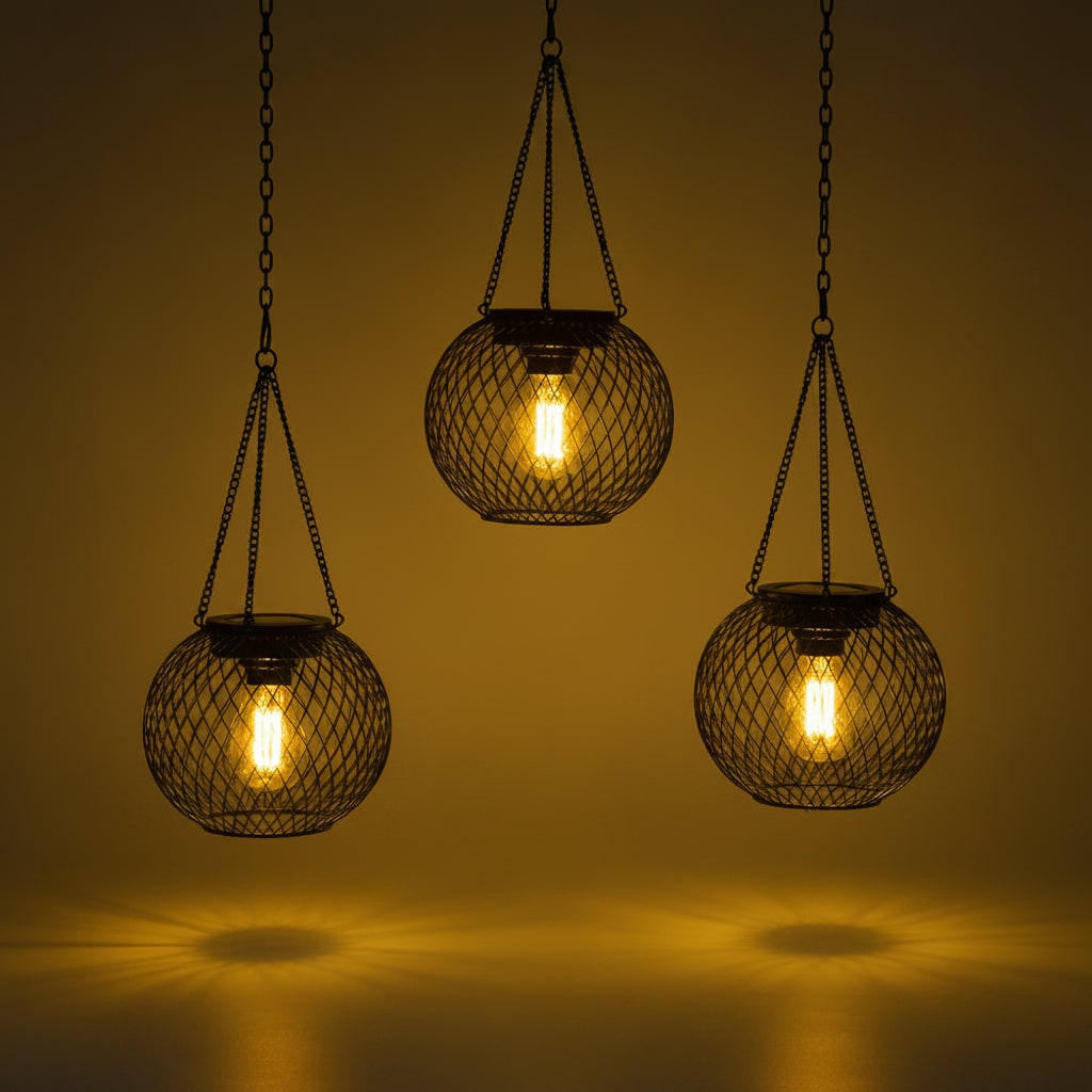 Halloween Lampa Solarna Wisząca Ogrodowa Uliczna z Metalową Siatką i LED Ciepłym światłem - Image 5
