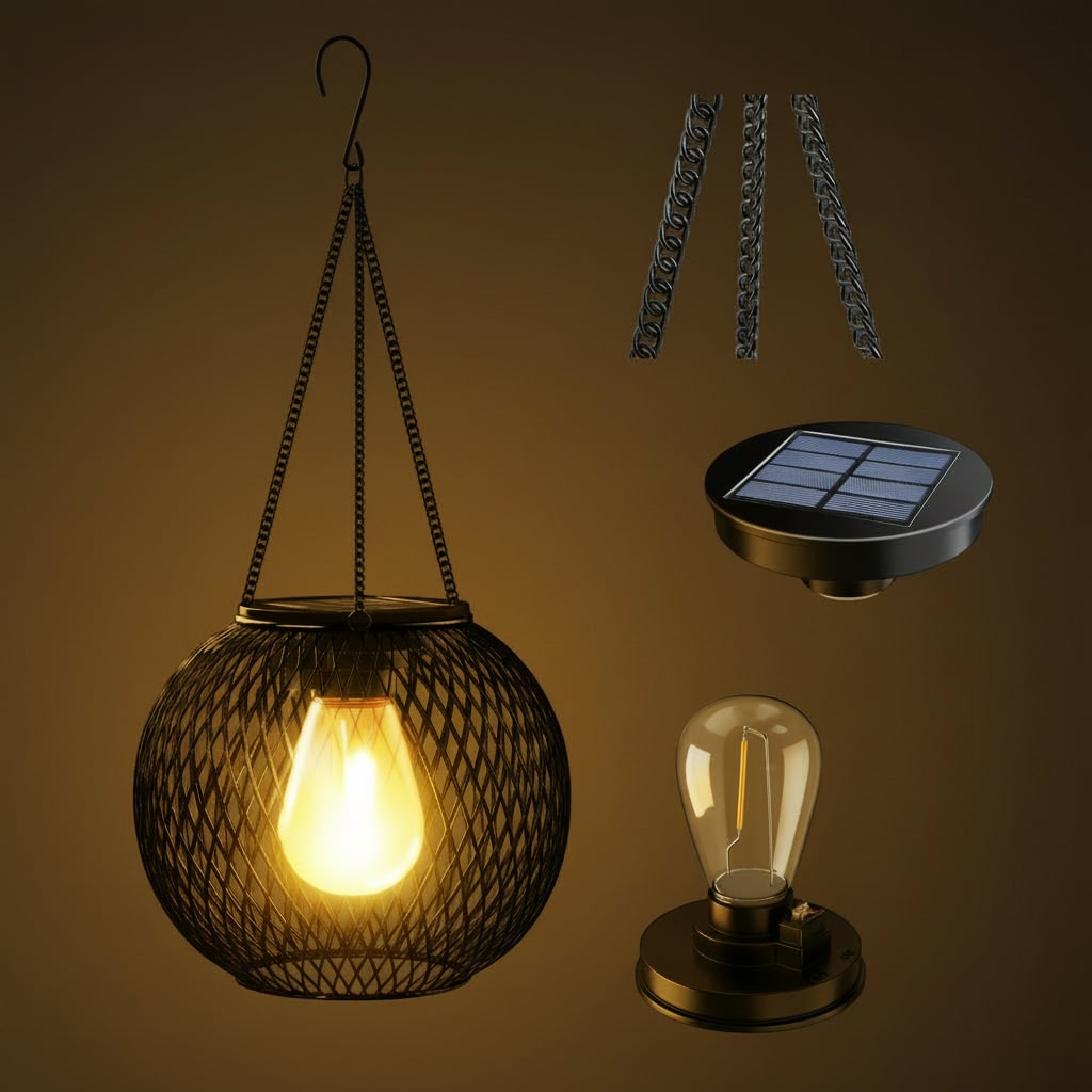 Halloween Lampa Solarna Wisząca Ogrodowa Uliczna z Metalową Siatką i LED Ciepłym światłem - Image 6
