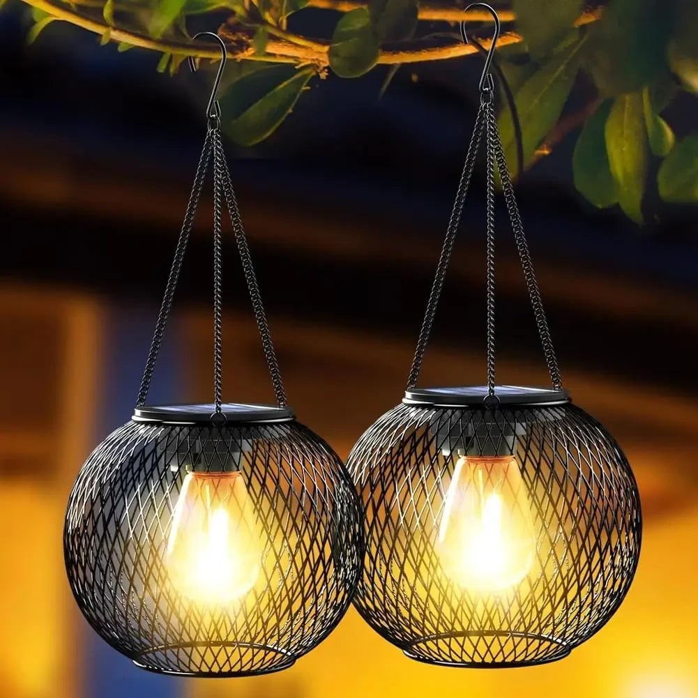 Halloween Lampa Solarna Wisząca Ogrodowa Uliczna z Metalowym Kloszem Siatkowym i LED Retro - Image 2