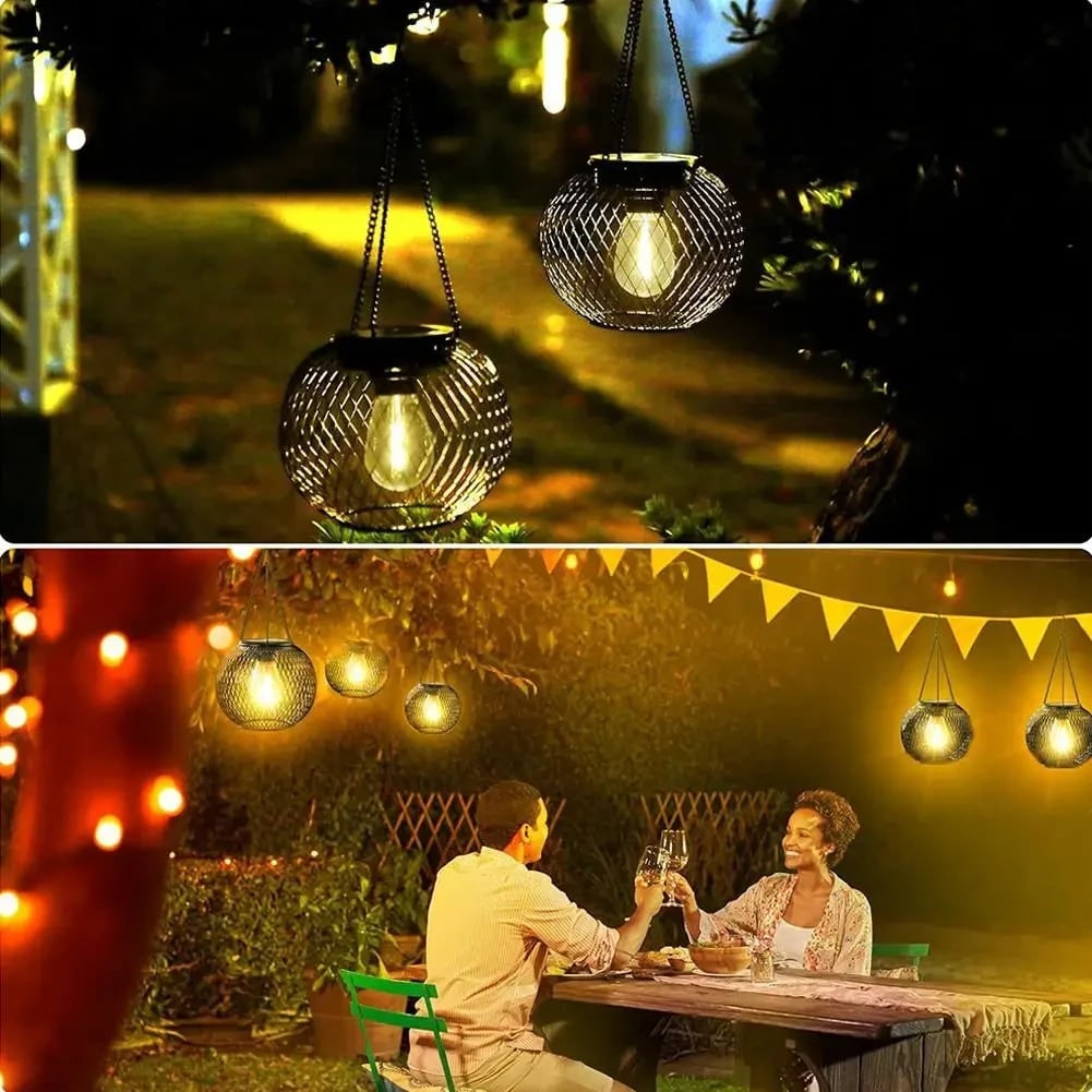 Halloween Lampa Solarna Wisząca Ogrodowa Uliczna z Metalowym Kloszem Siatkowym i LED Retro - Image 4