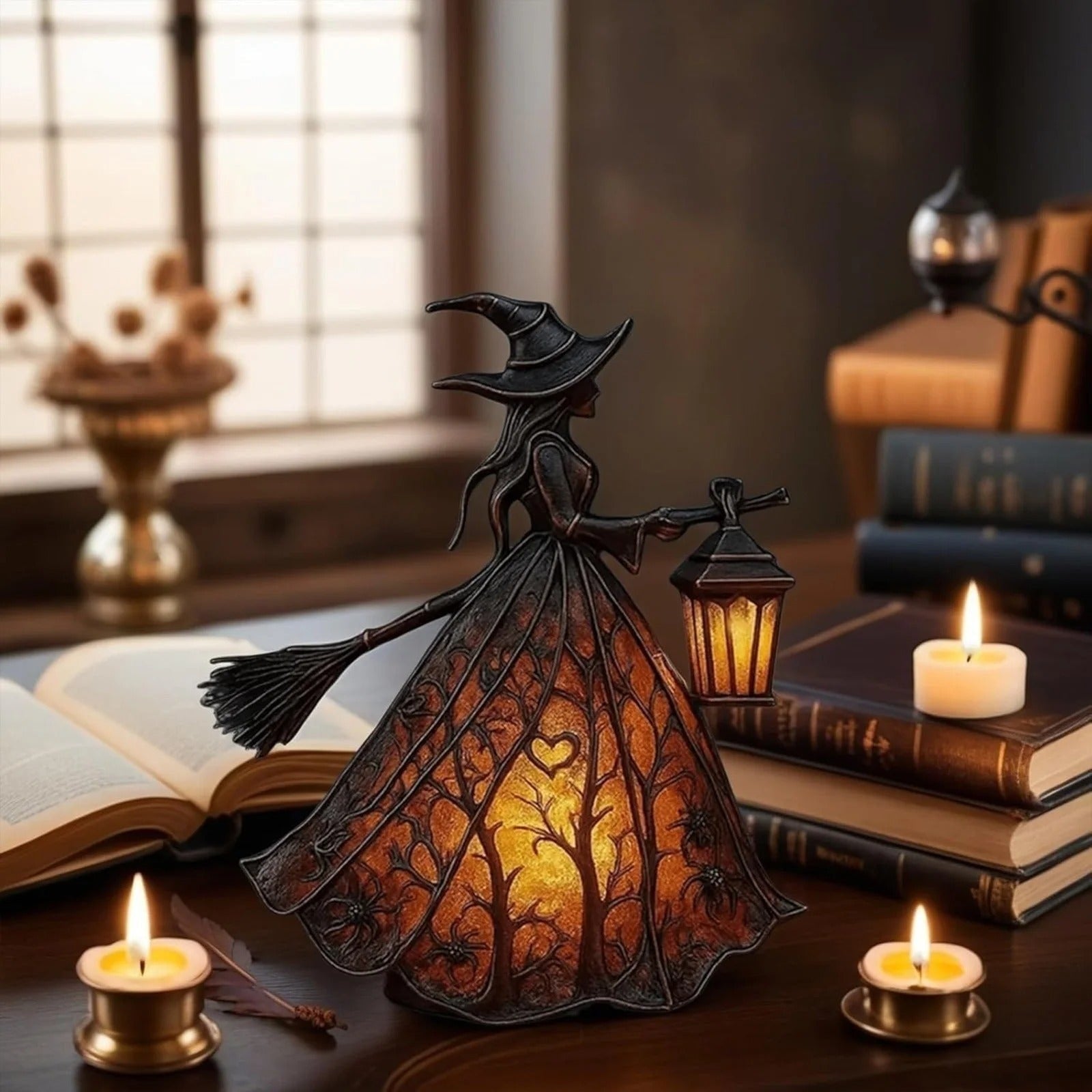 Halloween Lampka na Baterie w Kształcie Czarownicy z LED i Ażurową Sukienką do Dekoracji Wnętrz - Image 1