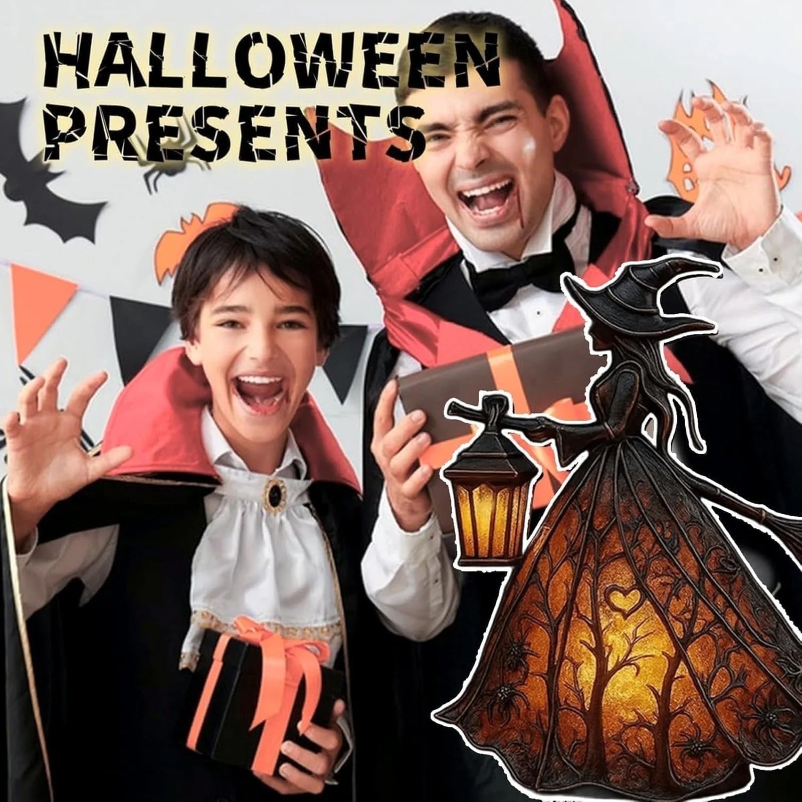 Halloween Lampka na Baterie w Kształcie Czarownicy z LED i Ażurową Sukienką do Dekoracji Wnętrz - Image 8
