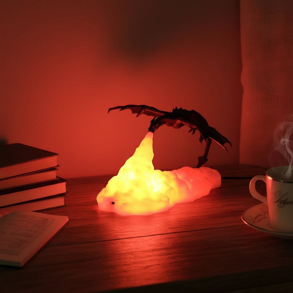 Halloween Lampka Nocna Smok Ziejący Ogniem z Miękkim światłem do Sypialni Na Stolik Nocny - Image 1