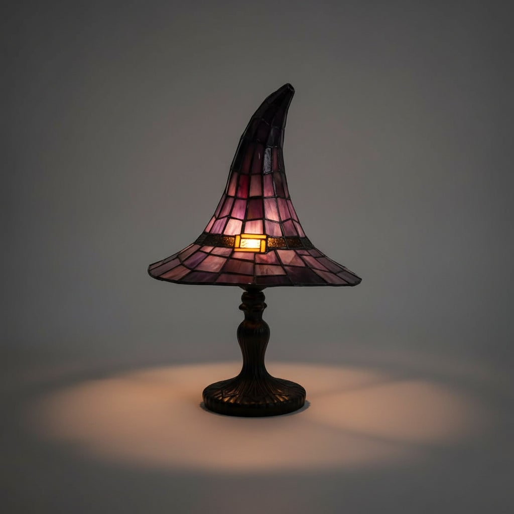 Halloween Lampka Stołowa Witrażowa w Stylu Tiffany Kapelusz Czarownicy Dekoracja Nocna Mała - Image 3