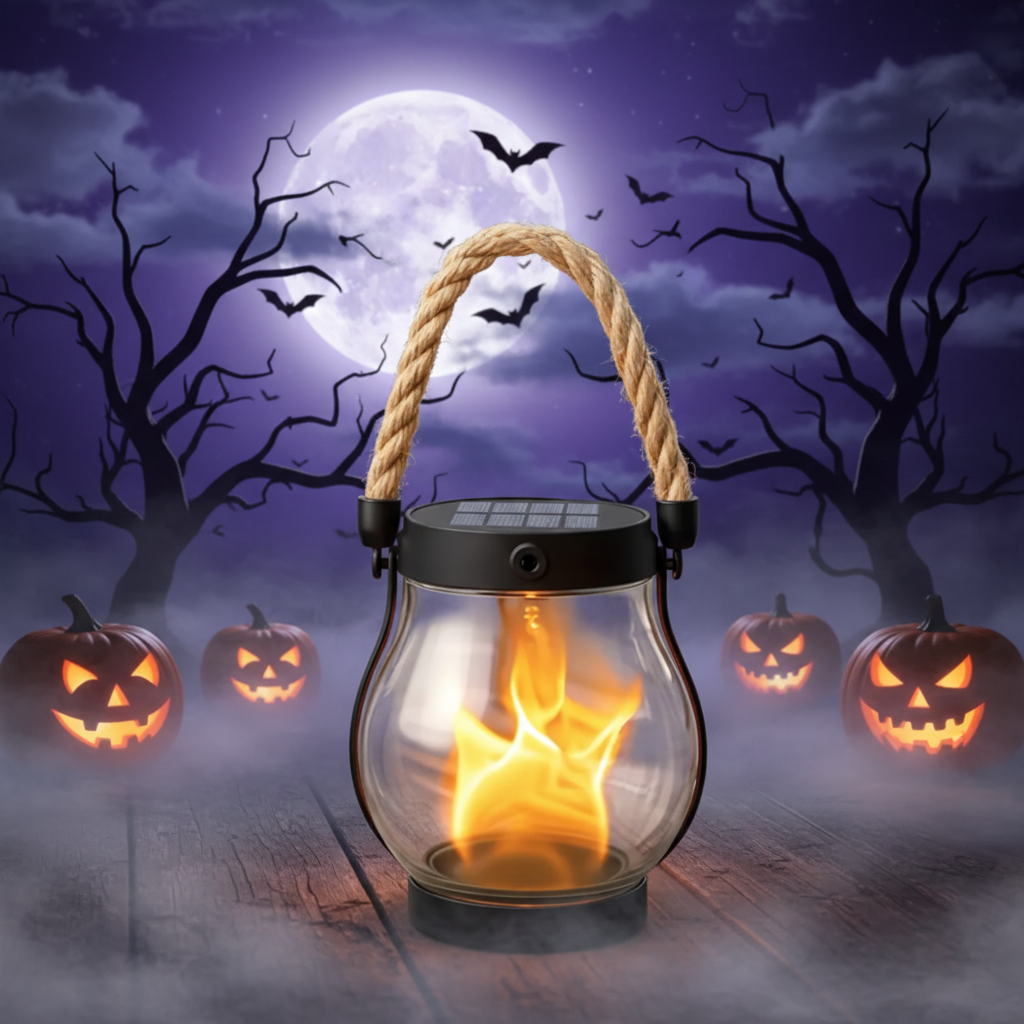 Halloween Lampki Solarne do Ogrodu i Ulicy Latarnia Dekoracyjna z Efektem Płomienia - Image 2