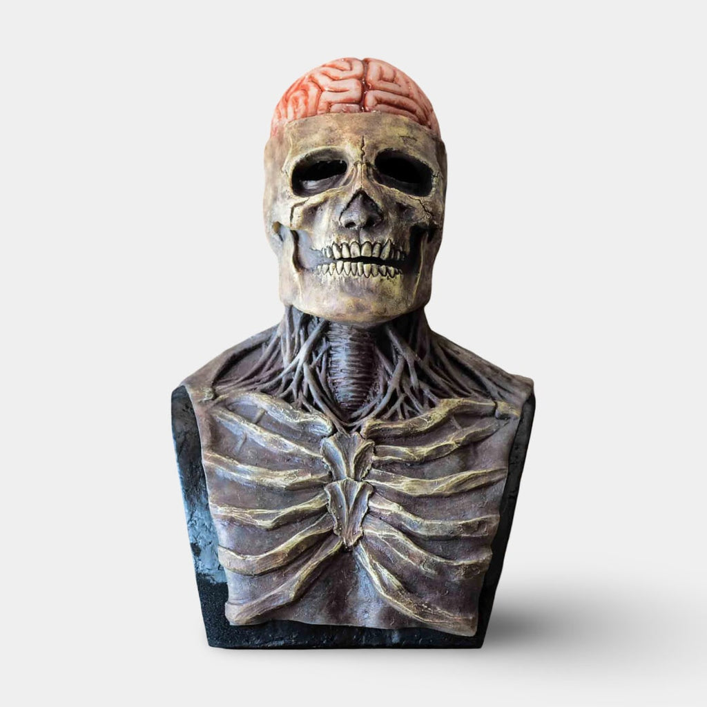 Halloween Maska Czaszka ze Szkieletem i Odsłoniętym Mózgiem Lateksowa do Przebrania - Image 1