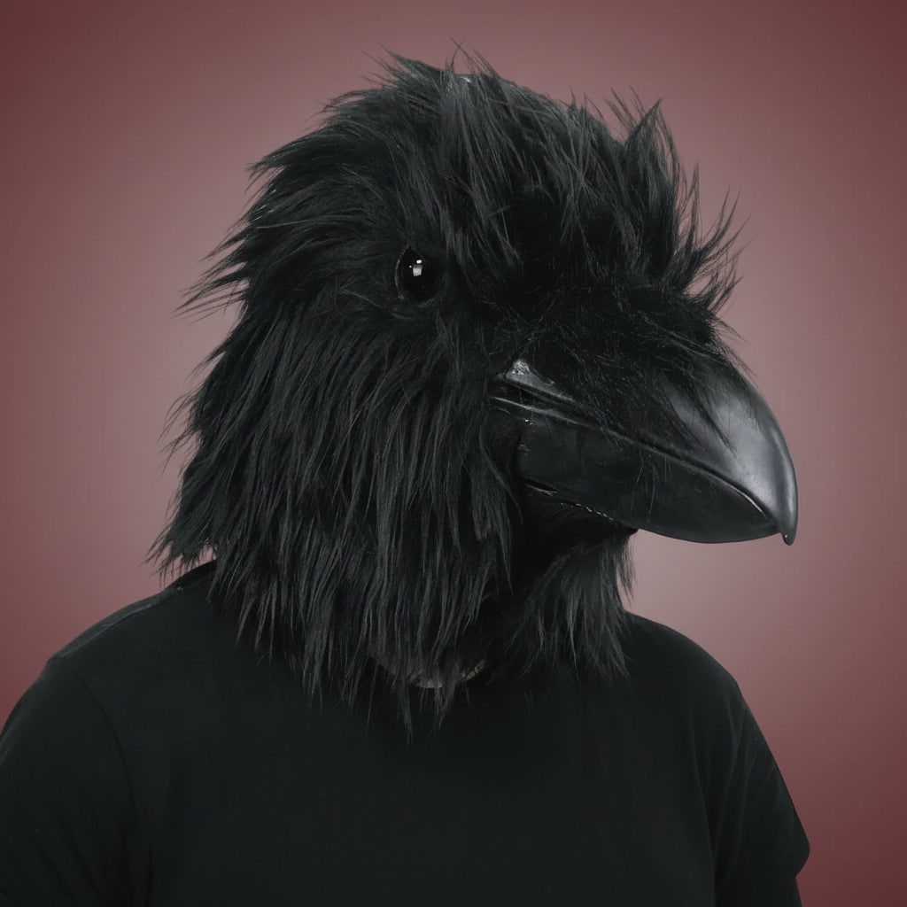 Halloween Maska Kruka na Całą Głowę ze Sztucznego Futra do Cosplayu i Imprezy - Image 1