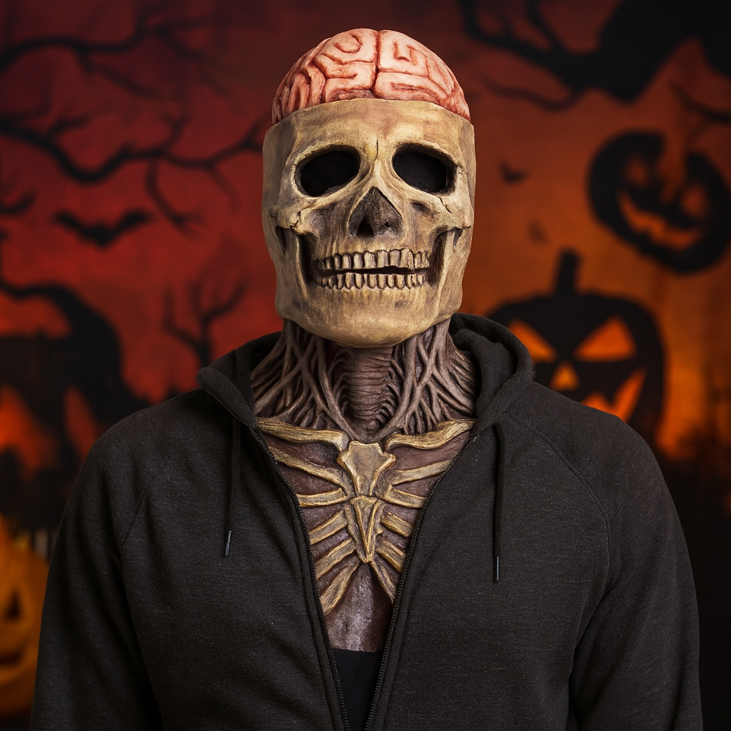 Halloween Maska Lateksowa Czaszka z Odsłoniętym Mózgiem i Klatką Piersiową na Imprezę - Image 1