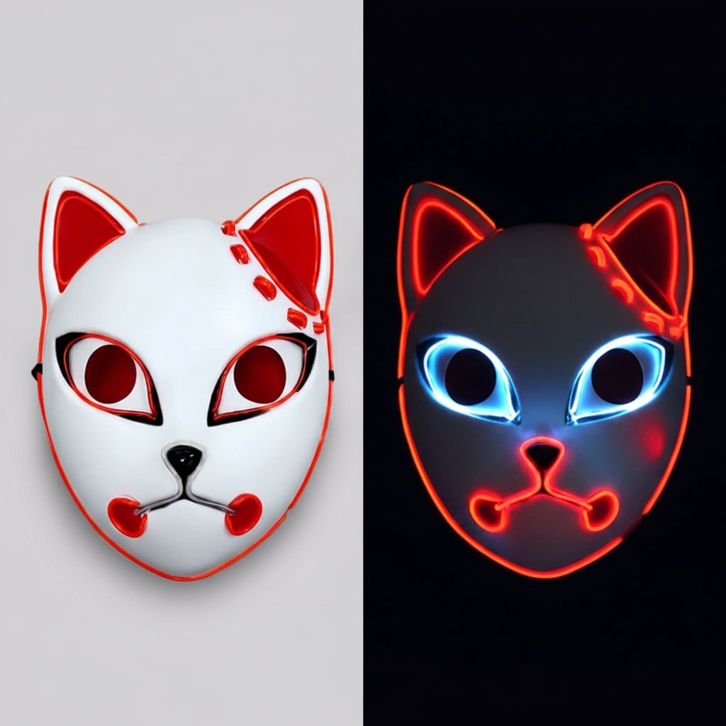 Halloween Maska LED Kot Anime Cosplay ze świecącym Podświetleniem do Masek na Maski - Image 1