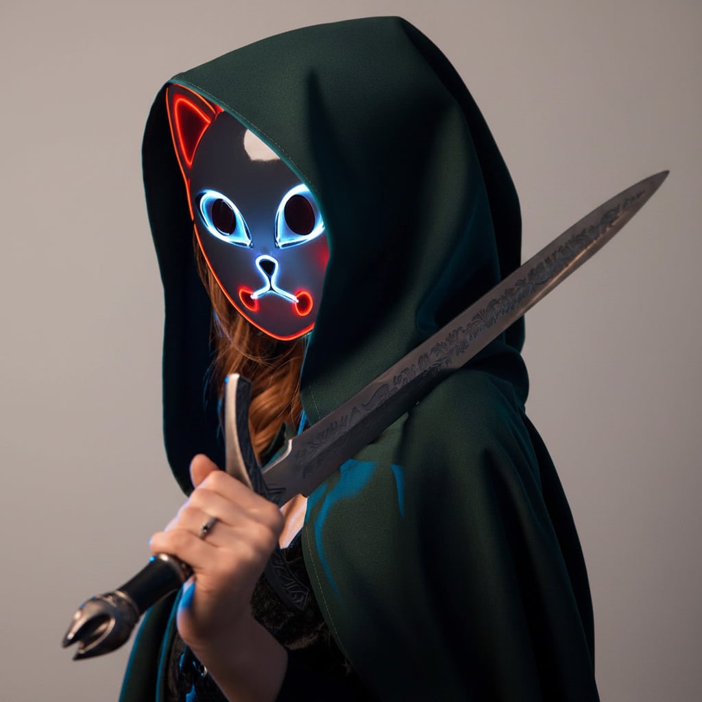 Halloween Maska LED Kot Anime Cosplay ze świecącym Podświetleniem do Masek na Maski - Image 12
