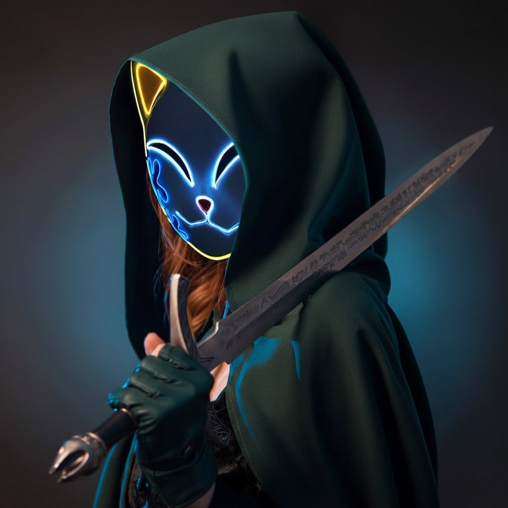 Halloween Maska LED Kot Anime Cosplay ze świecącym Podświetleniem do Masek na Maski - Image 13