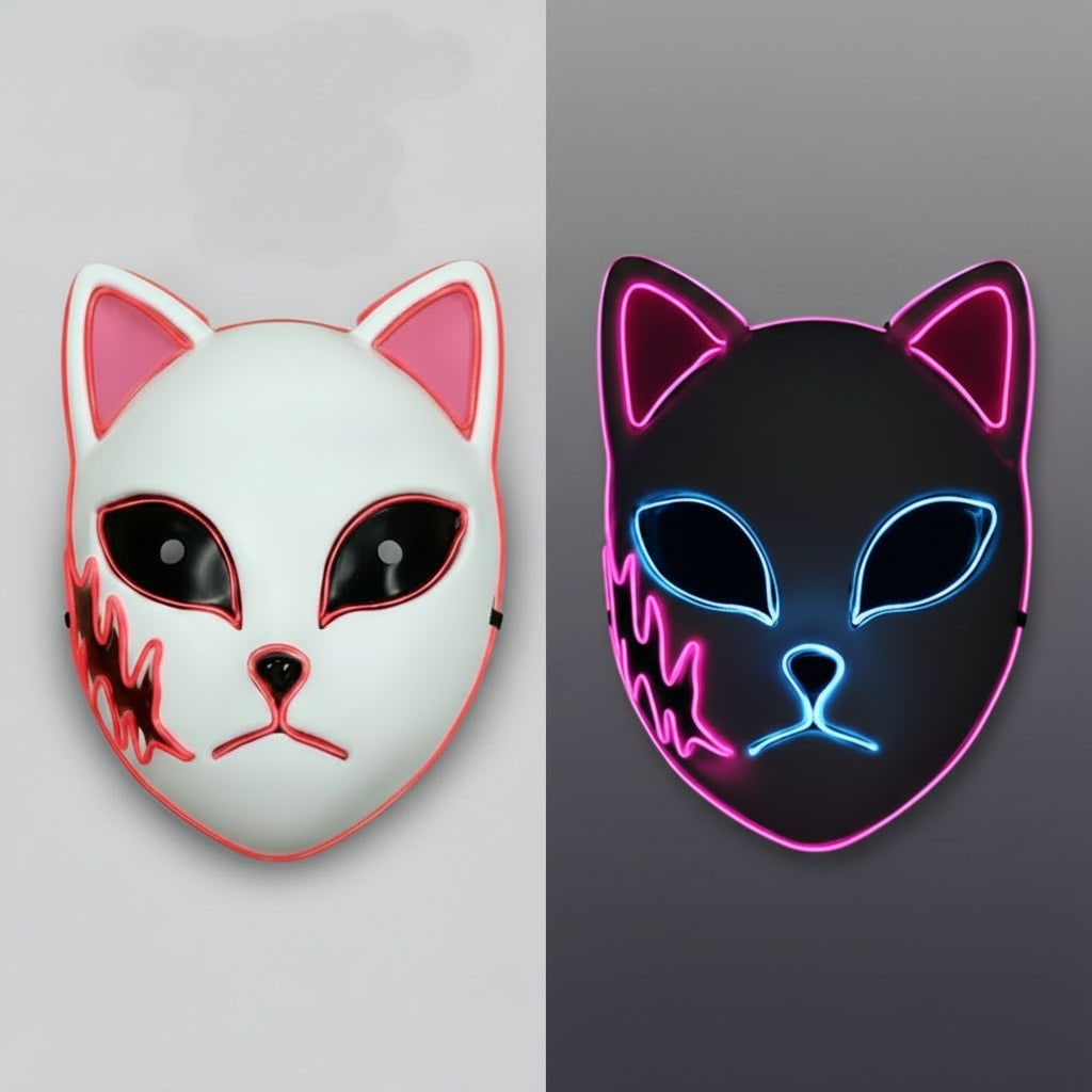 Halloween Maska LED Kot Anime Cosplay ze świecącym Podświetleniem do Masek na Maski - Image 2