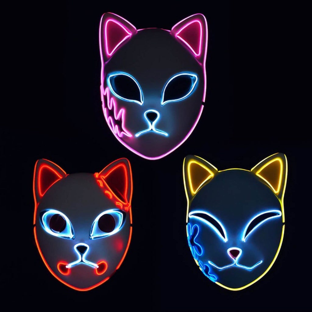 Halloween Maska LED Kot Anime Cosplay ze świecącym Podświetleniem do Masek na Maski - Image 4