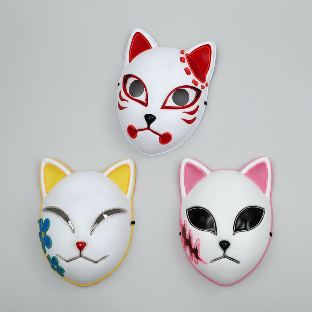 Halloween Maska LED Kot Anime Cosplay ze świecącym Podświetleniem do Masek na Maski - Image 6