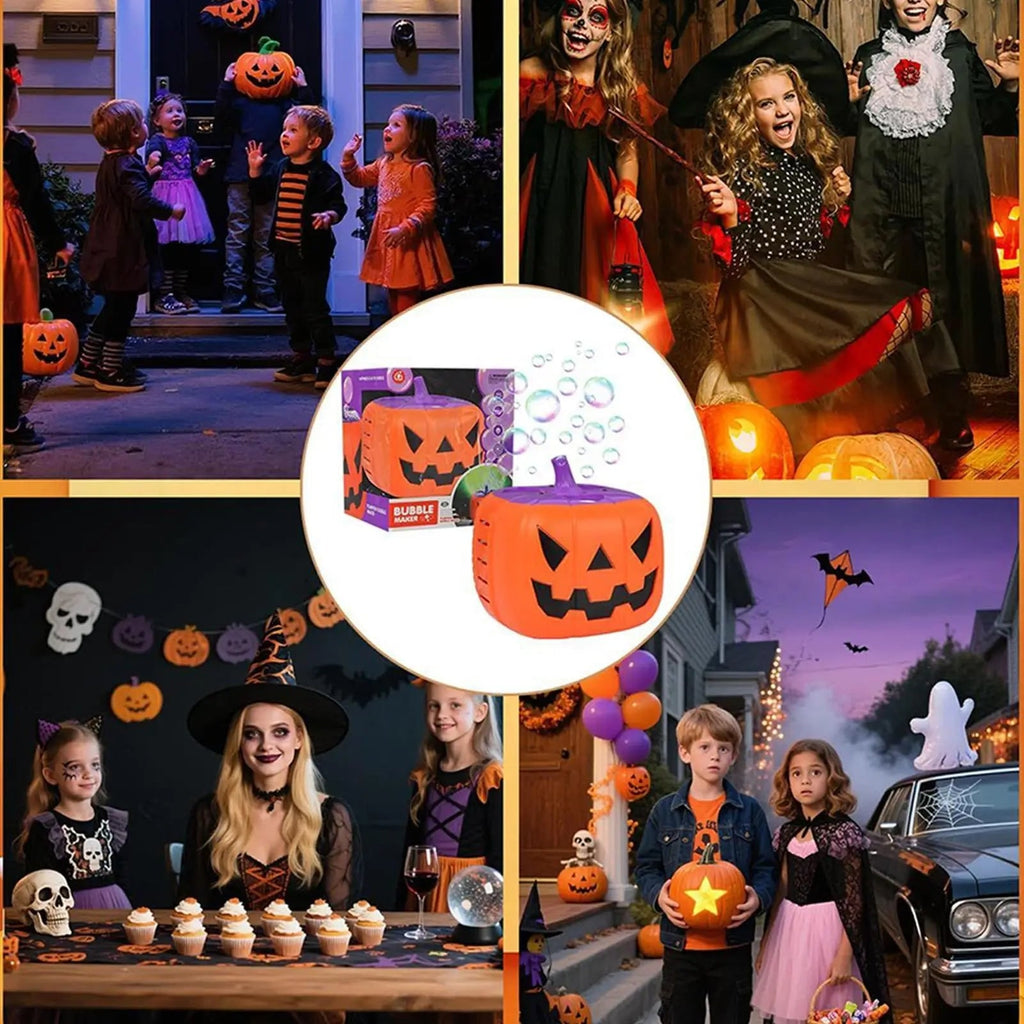 Halloween Maszyna do Baniek Mydlanych w Kształcie Dyni z Podświetleniem LED na Baterie dla Dzieci - Image 1