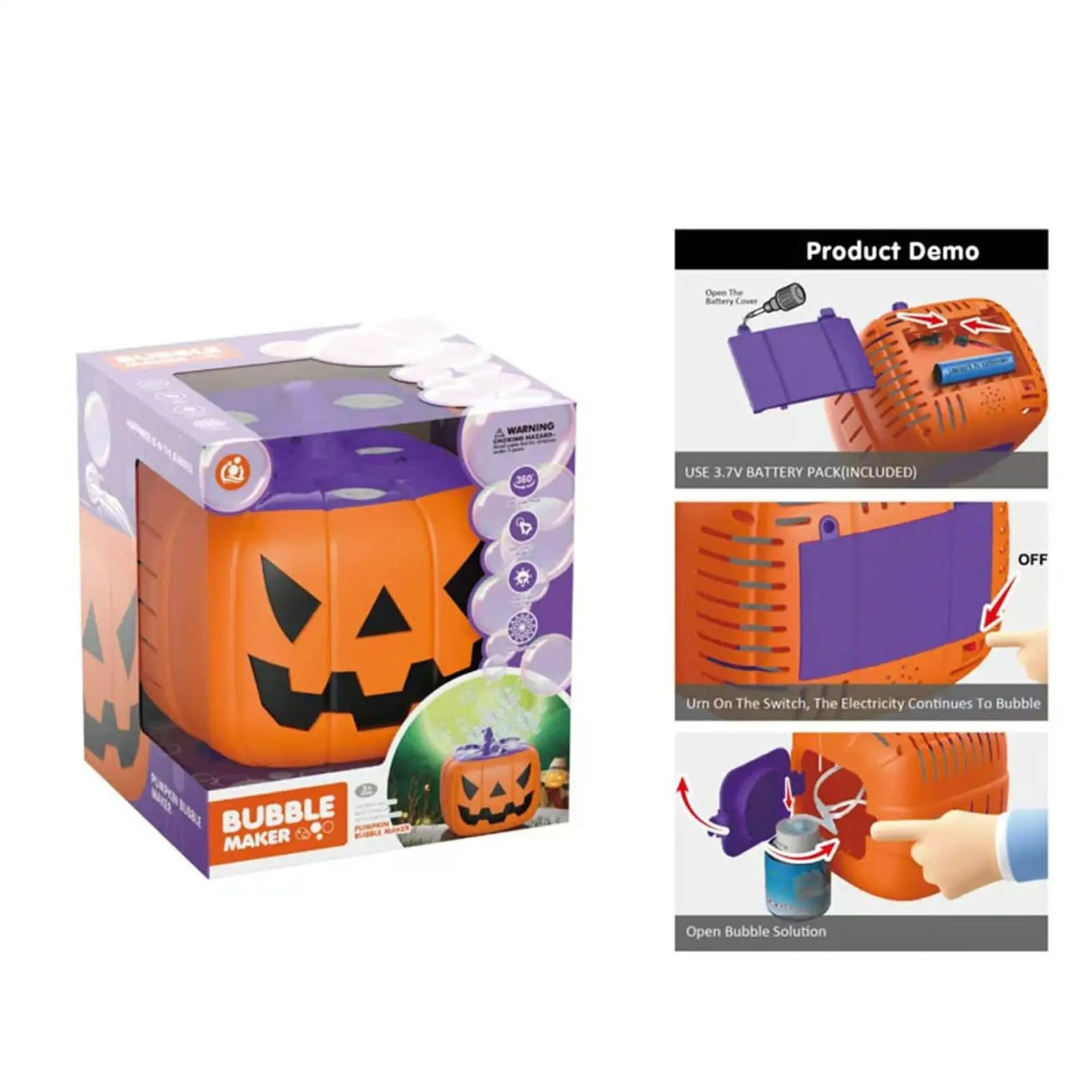 Halloween Maszyna do Baniek Mydlanych w Kształcie Dyni z Podświetleniem LED na Baterie dla Dzieci - Image 11