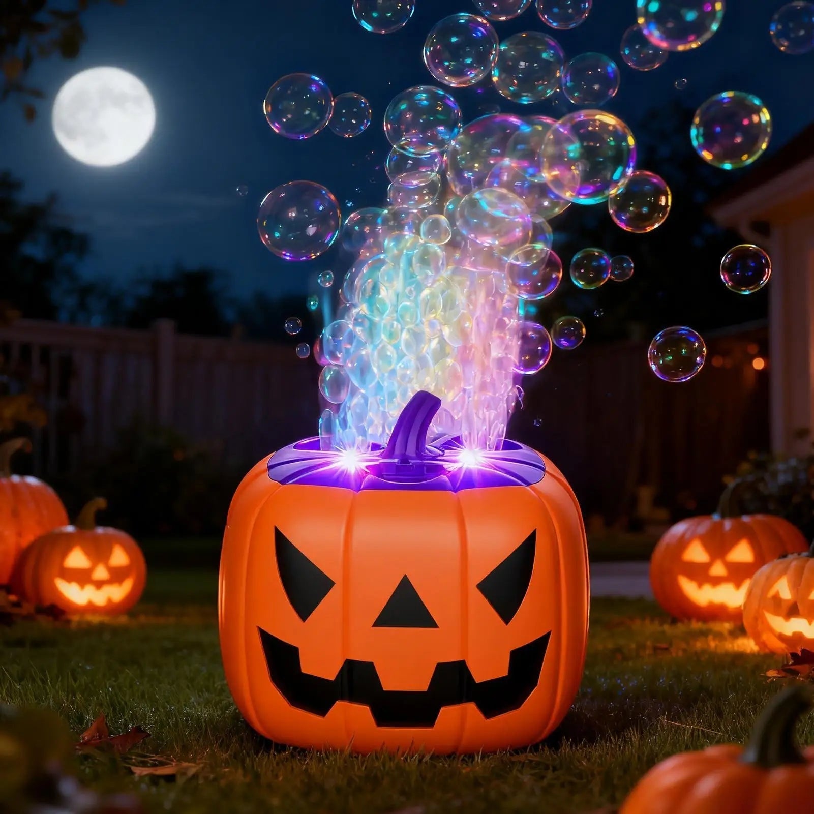 Halloween Maszyna do Baniek Mydlanych w Kształcie Dyni z Podświetleniem LED na Baterie dla Dzieci - Image 2