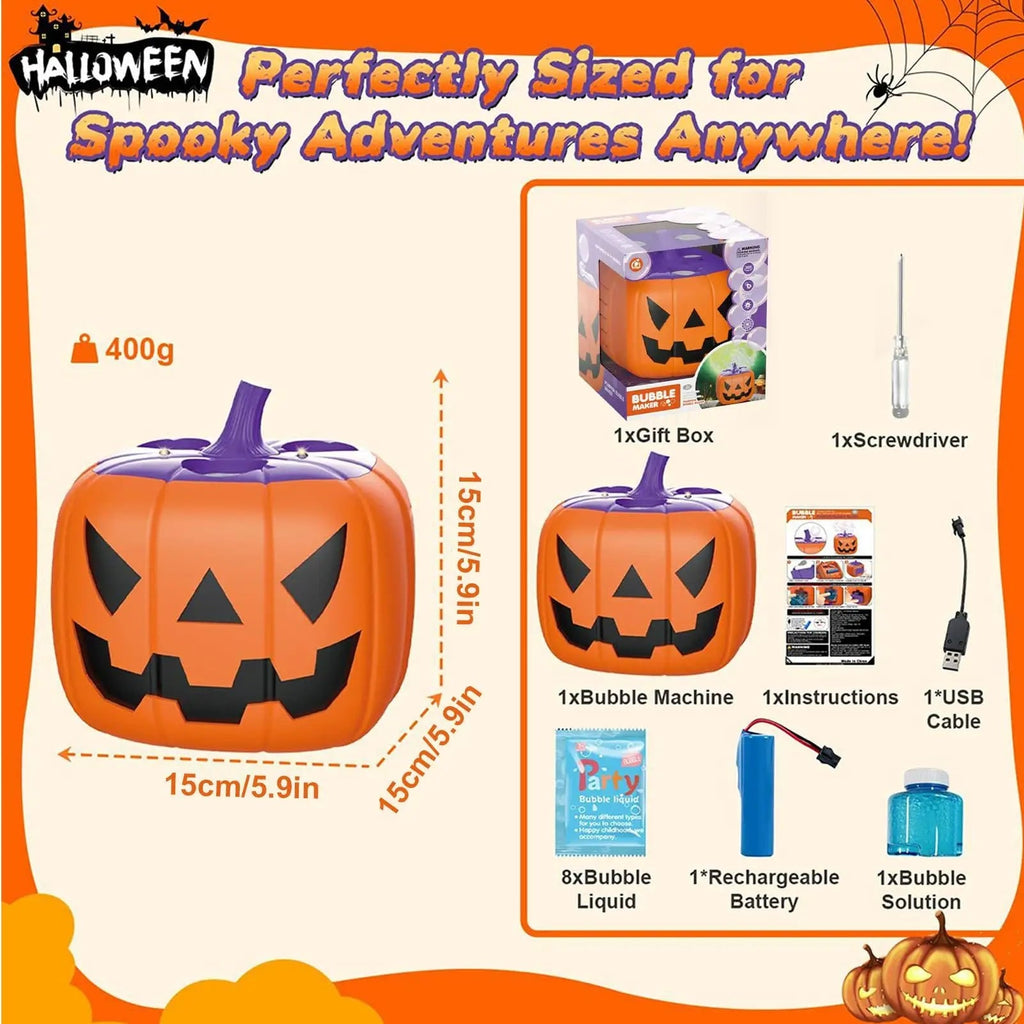 Halloween Maszyna do Baniek Mydlanych w Kształcie Dyni z Podświetleniem LED na Baterie dla Dzieci - Image 6