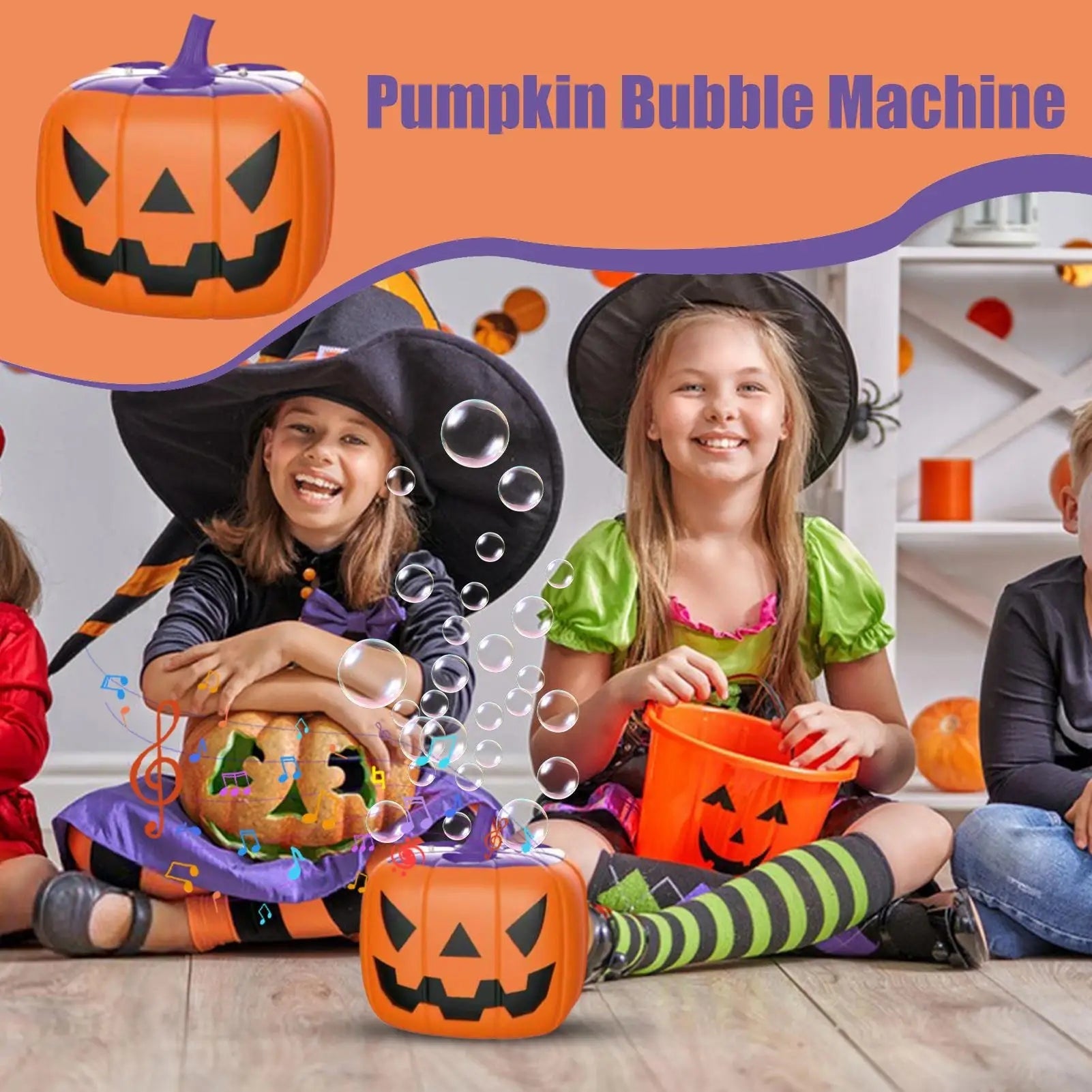 Halloween Maszyna do Baniek Mydlanych w Kształcie Dyni z Podświetleniem LED na Baterie dla Dzieci - Image 8
