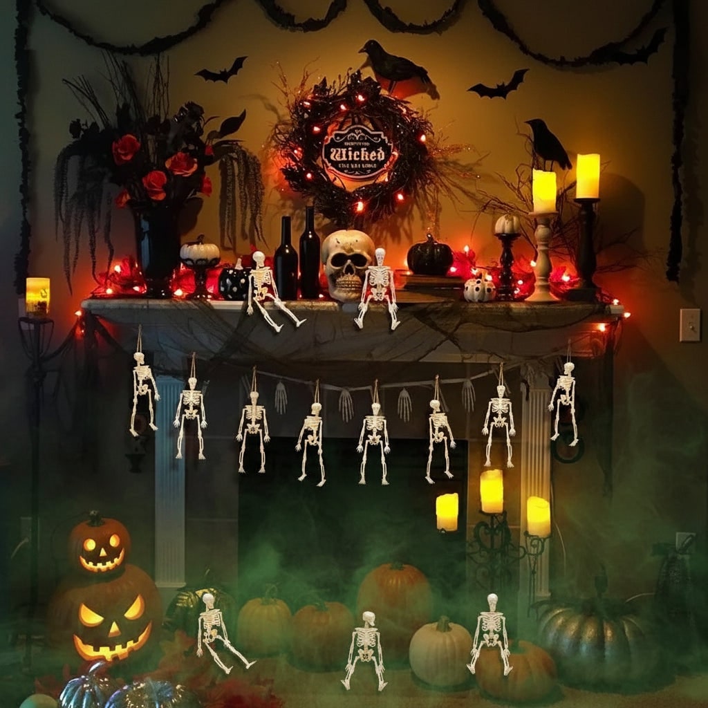 Halloween Miniaturowe Szkielety Ruchome Dekoracyjne ze Sznurkiem do Zawieszenia - Image 6
