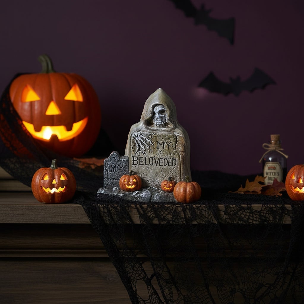 Halloween Miniaturowy Nagrobek Dekoracyjny z Nietoperzem i Napisem R.i.p. Na - Image 1