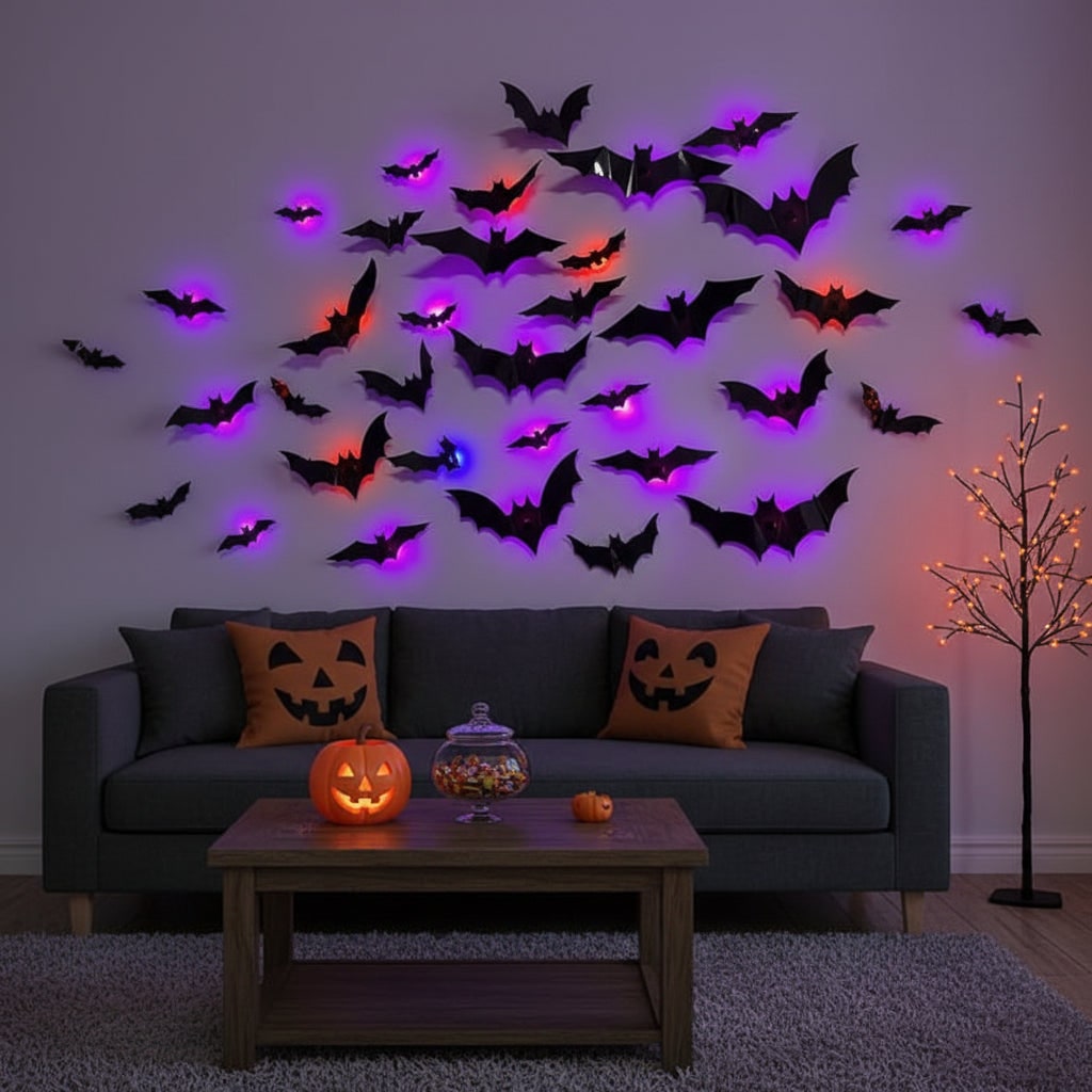 Halloween Ozdoby Dekoracyjne Nietoperze 3D z Podświetleniem LED do Wnętrz i Ogrodu - Image 1