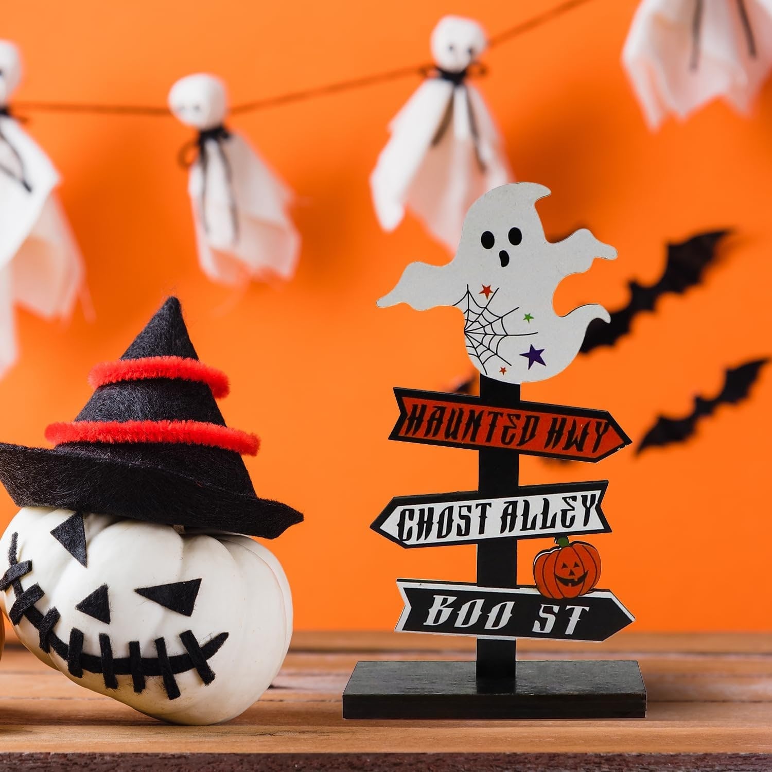 Halloween Ozdoby Drogowskaz Drewniany ze Strzałkami Kierunkowymi i Napisami na Stół - Image 2