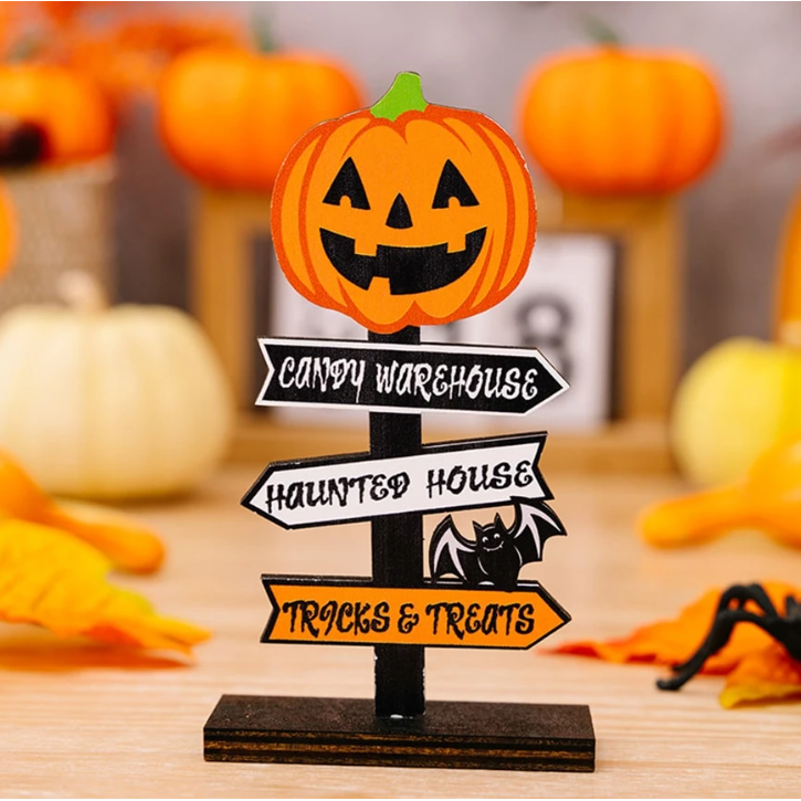 Halloween Ozdoby Drogowskaz Drewniany ze Strzałkami Kierunkowymi i Napisami na Stół - Image 4