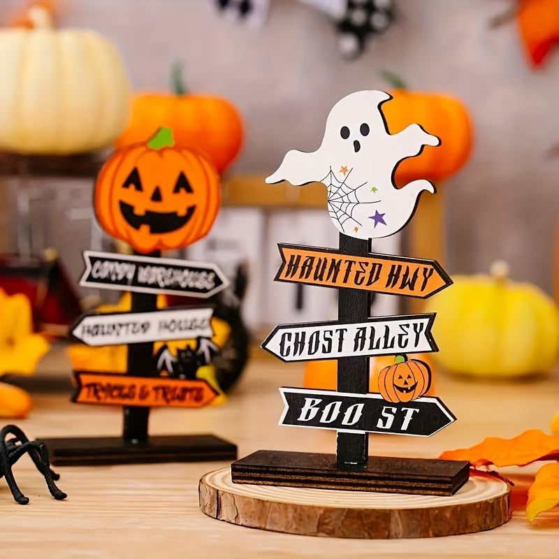 Halloween Ozdoby Drogowskaz Drewniany ze Strzałkami Kierunkowymi i Napisami na Stół - Image 5