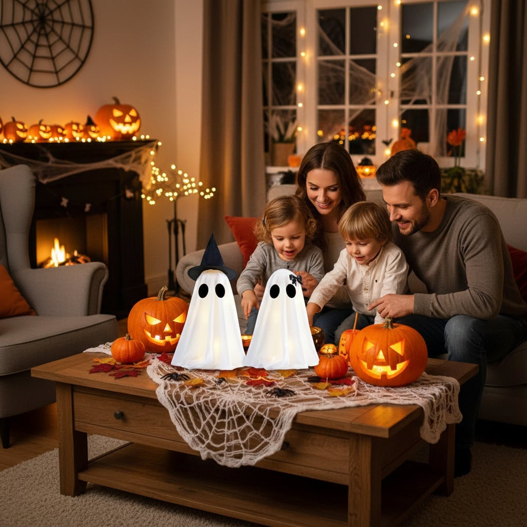 Halloween Ozdoby i Dekoracje Duchów z Lampkami LED Podświetlane Zestaw 2 Sztuk - Image 1