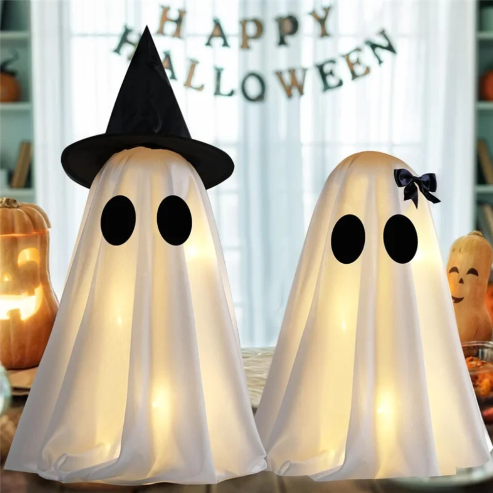 Halloween Ozdoby i Dekoracje Duchów z Lampkami LED Podświetlane Zestaw 2 Sztuk - Image 2