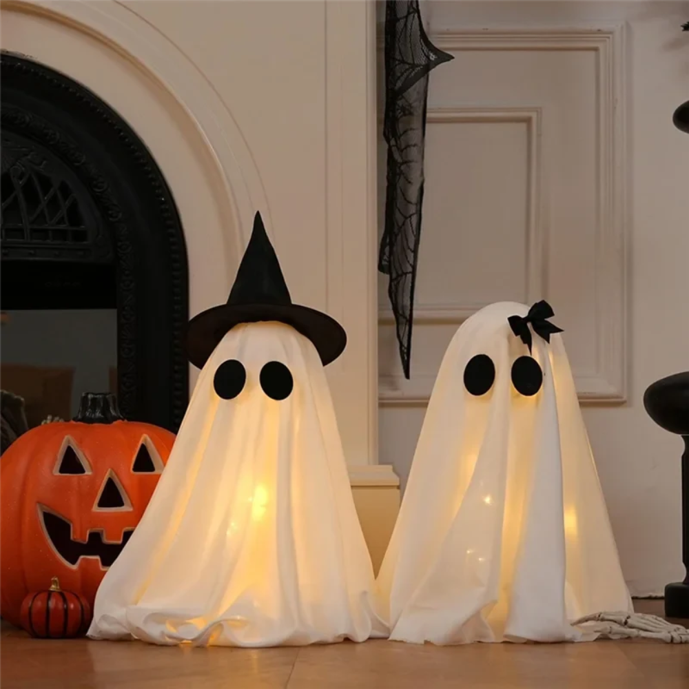 Halloween Ozdoby i Dekoracje Duchów z Lampkami LED Podświetlane Zestaw 2 Sztuk - Image 3