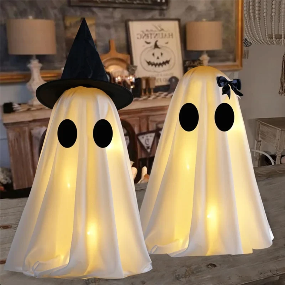 Halloween Ozdoby i Dekoracje Duchów z Lampkami LED Podświetlane Zestaw 2 Sztuk - Image 4