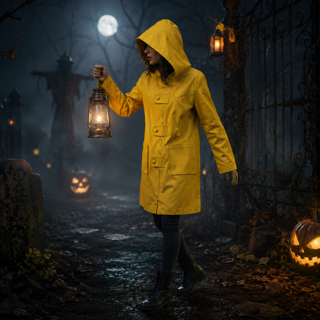 Halloween Płaszcz Przeciwdeszczowy na Deszcz z Dużym Kapturem i Zamkiem do Cosplayu - Image 2