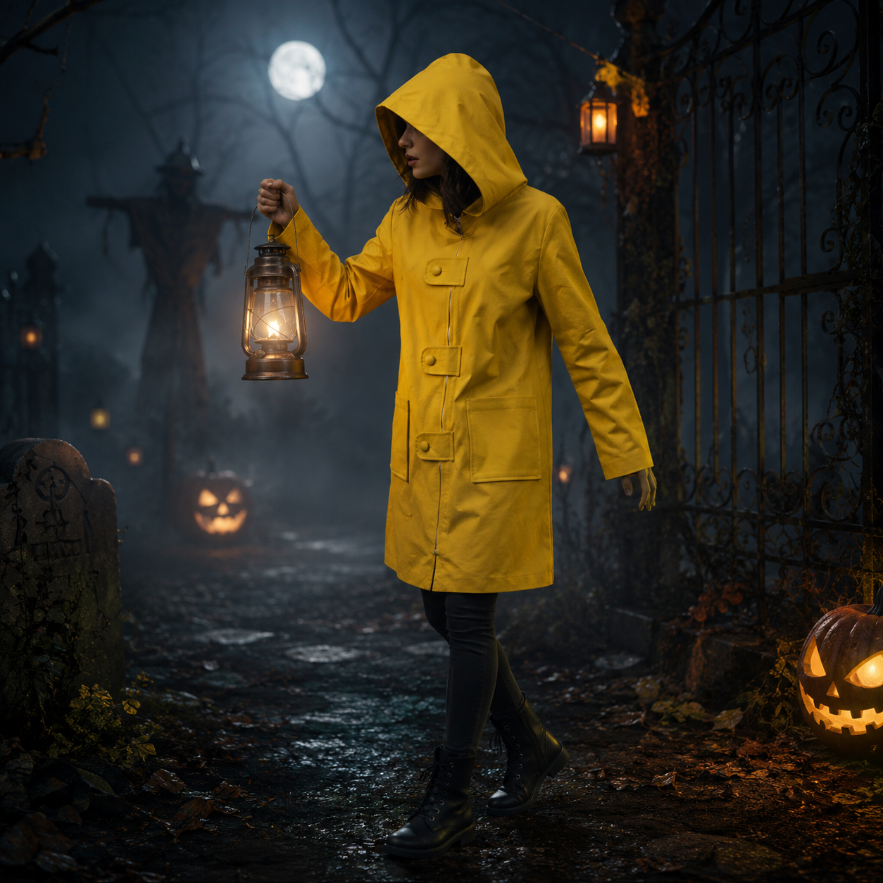 Halloween Płaszcz Przeciwdeszczowy na Deszcz z Dużym Kapturem i Zamkiem do Cosplayu - Image 2