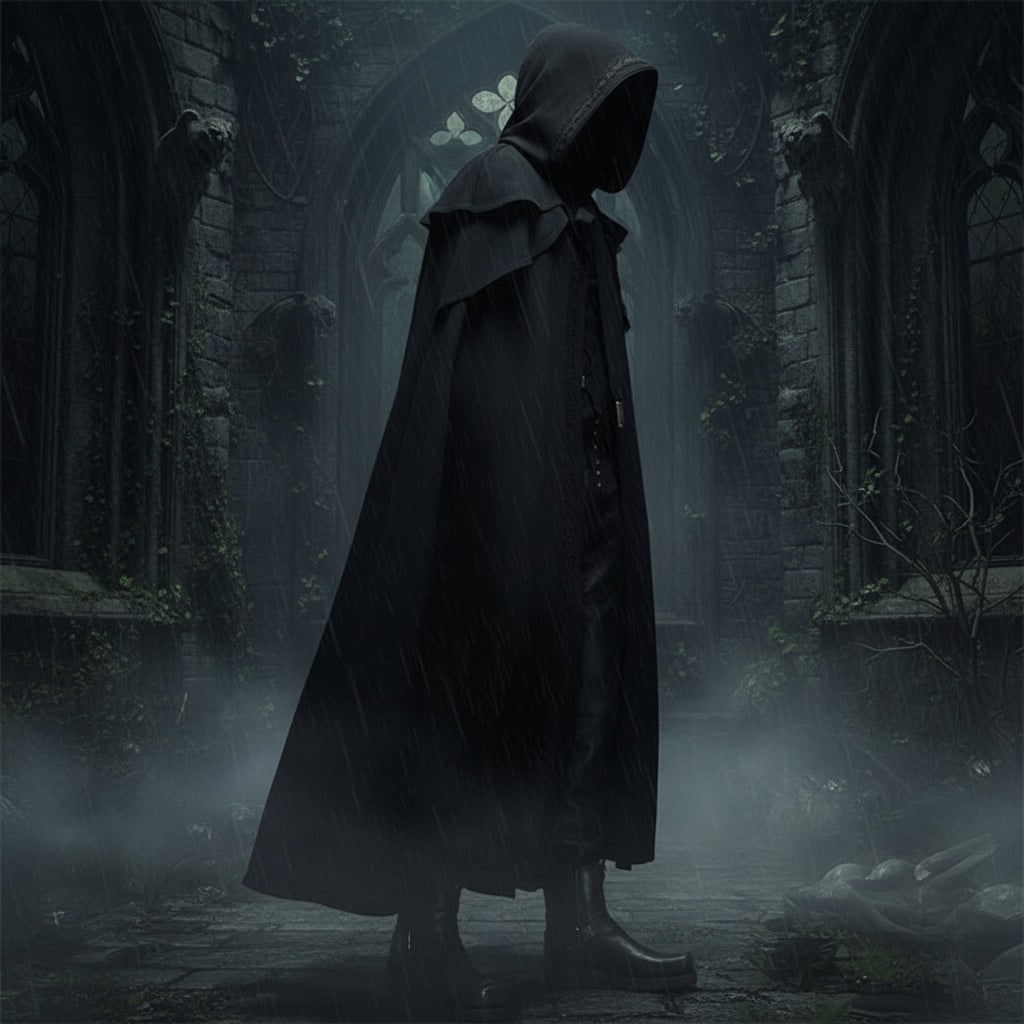Halloween Peleryna z Kapturem dla Dzieci Gotycka Długa Przeciwdeszczowa do Kostiumu - Image 1