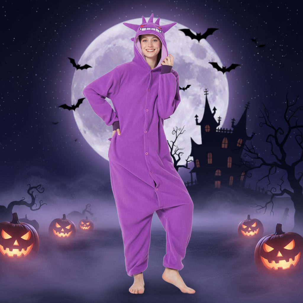 Halloween Piżama Jednoczęściowa Kigurumi dla Dzieci i Dorosłych z Kapturem Ogonem Onesie - Image 1