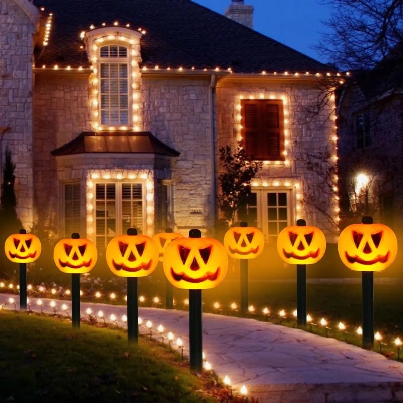 Halloween Solarne Lampki Ogrodowe w Kształcie Dyni LED Zestaw 5 Sztuk - Image 6
