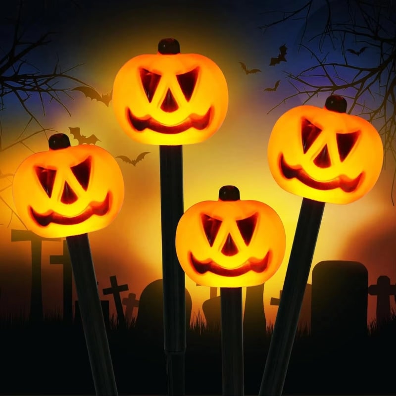 Halloween Solarne Lampki Ogrodowe w Kształcie Dyni Zestaw 5 Sztuk do Dekoracji Ogrodu - Image 4
