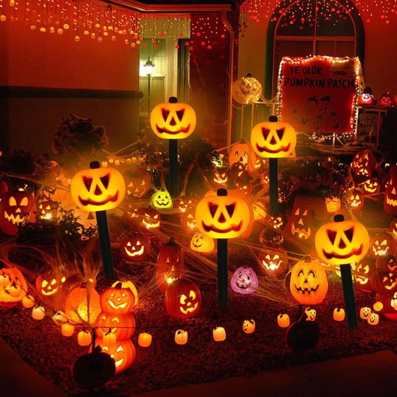 Halloween Solarne Lampki Ogrodowe w Kształcie Dyni Zestaw 5 Sztuk do Dekoracji Ogrodu - Image 5