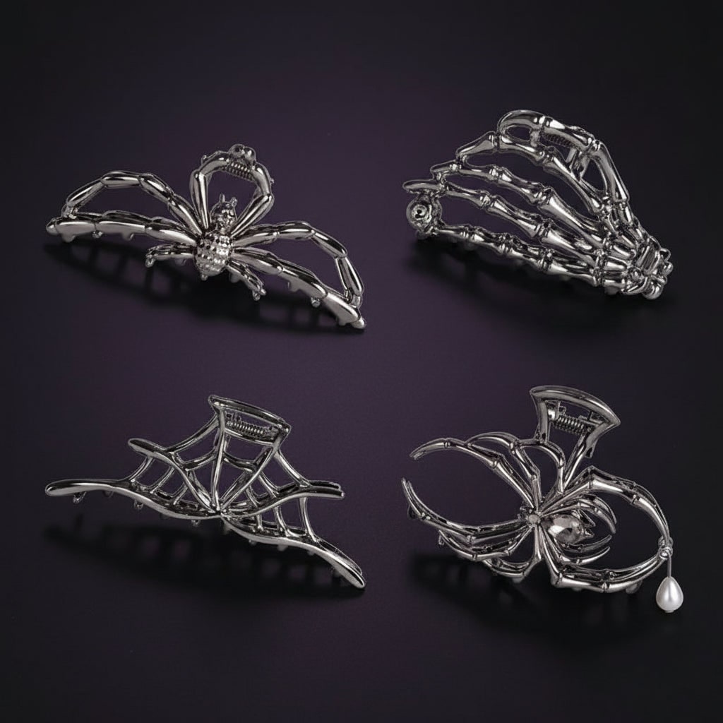 Halloween Spinka do Włosów Klamra z Motywem Pająka i Nietoperza Metalowa Dekoracyjna - Image 1