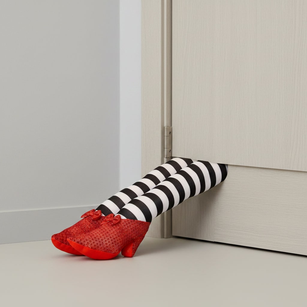 Halloween Stoper do Drzwi Wejściowych Nogi Czarownicy z Cekinami i Kokardkami Lazienki - Image 1