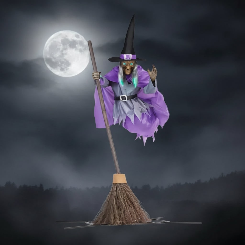 Halloween Straszna Wiedźma Stojąca Dekoracja Ogrodowa ze świecącymi Oczami - Image 1
