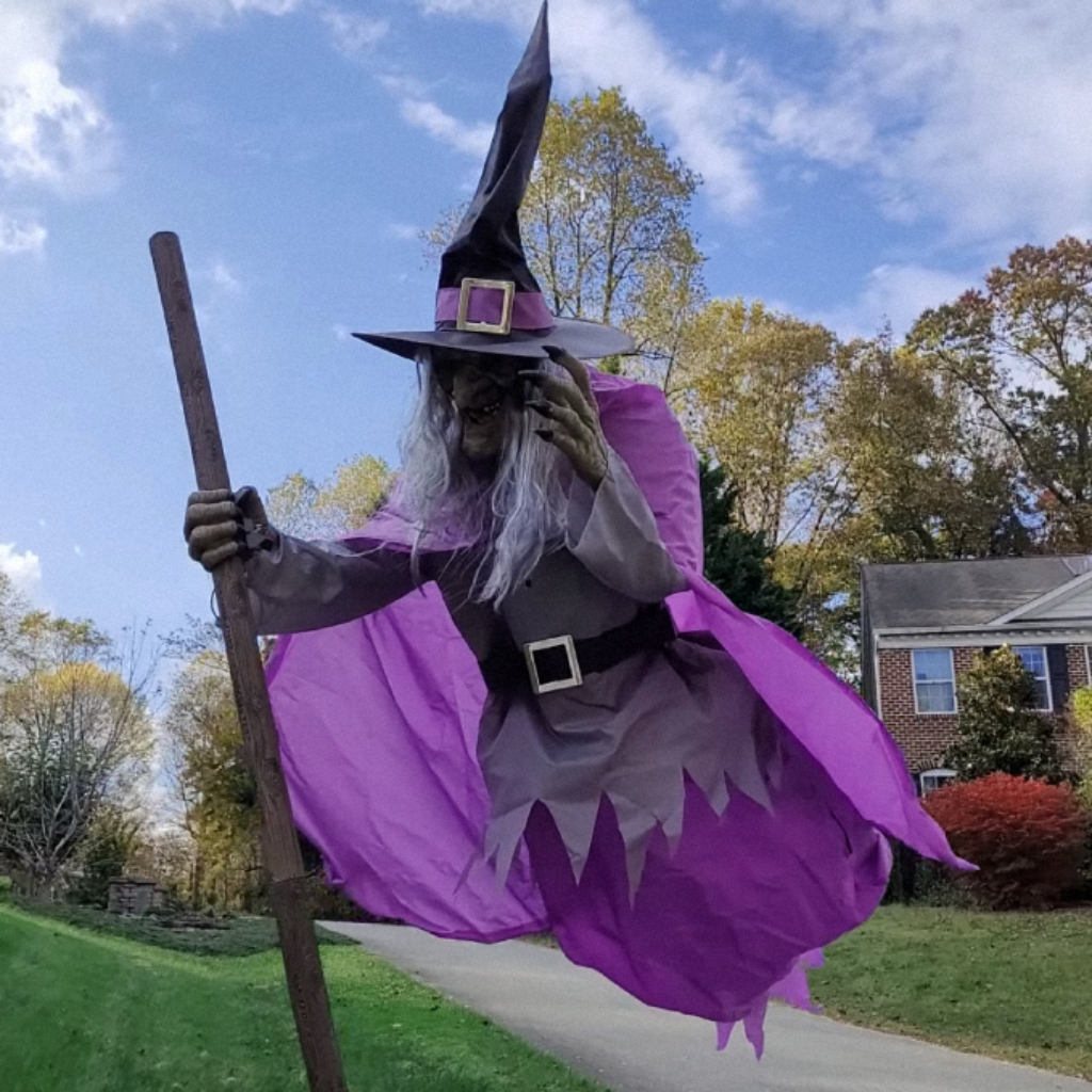Halloween Straszna Wiedźma Stojąca Dekoracja Ogrodowa ze świecącymi Oczami - Image 4