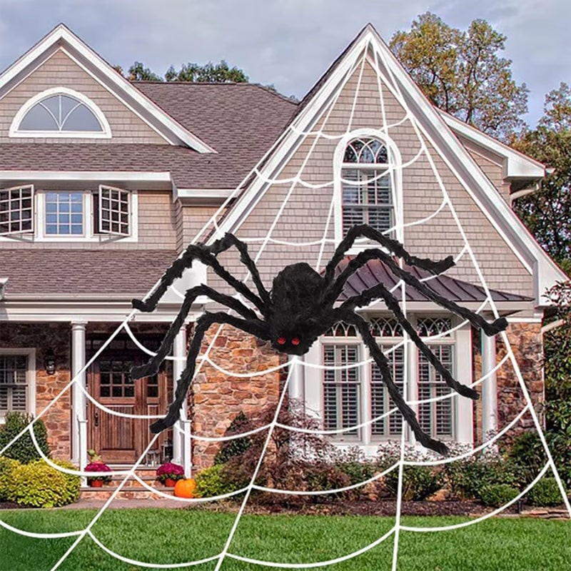 Halloween Straszny Sztuczny Pająk z Pajęczyną do Dekoracji Ogrodu i Domu - Image 4